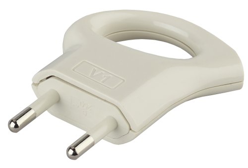 Вилка электрическая без заземления угловая с кольцом ЭРА V1 6А белый картинка 